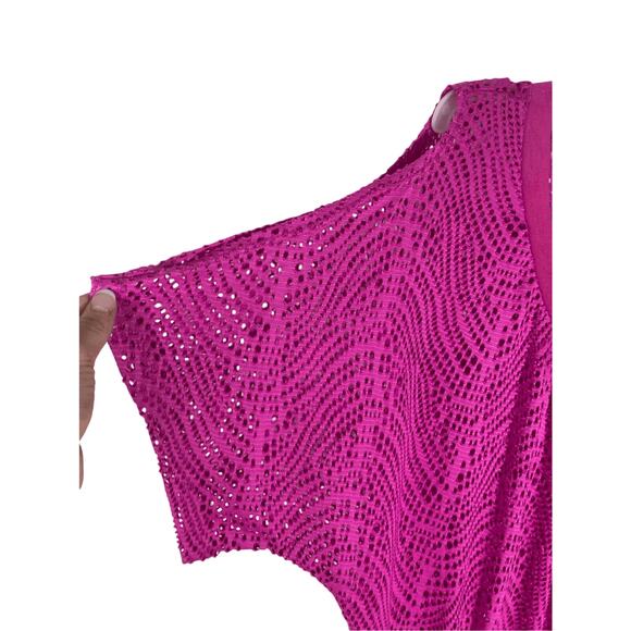 Catalina Large Women's Crochet Resortwear Cruise Boho Hot Pink Swim Cover Up - Picture 4 of 6